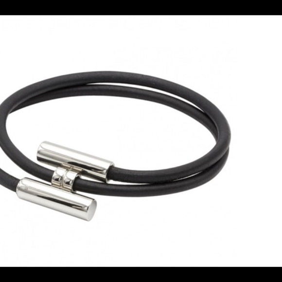 Hermès silver H with black leather bracelet - Picture 2 of 12